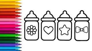Drawing Baby Bottles For Kids💗Baby Bottle Drawing And Coloring For Kids | How To Draw Baby Bottle🍼