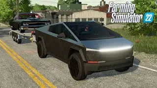 FS22 - Tesla CyberTruck HAULING the 66 Impala - NEW Car mod for Farming Simulator 2022 Roleplay Mods