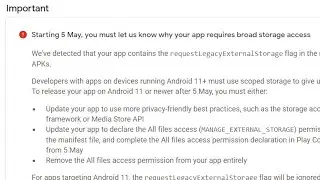 requestLegacyExternalStorage Play Console 
