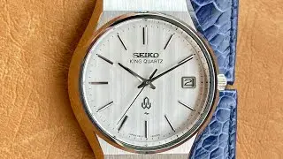 Vintage 1977 Seiko King Quartz 0852-8005 w/ Original Very Clean Striped Linen Mother of Pearl Dial