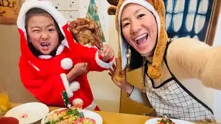 いちごいちえとたっくん、お家でクリスマスディナーだよ🎄クッキングから楽しみました！