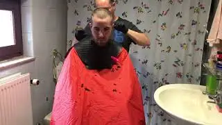 a hair shave with pvc cape