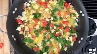 10 Min Quick Keto Meal with Egg, Ham, Cheese, Spinach, Cauliflower