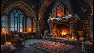 Cozy Medieval Castle Fireplace 🏰 Crackling Fire Blizzard Outside | ASMR Sleep 10 Hours(No Music Ads)