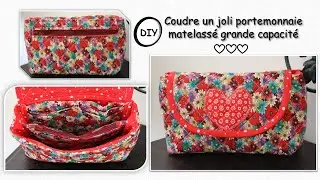 Coudre un portemonnaie tissu matelassé 3 poches avec fermeture éclair + compartiment CB Anna couture