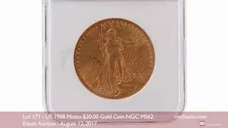 US 1908 Motto $20.00 Gold Coin NGC MS62 at Michaan's Auctions