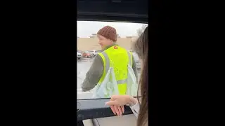 Man picks up groceries on a scooter!