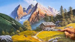 How to Draw Landscape Painting &ldquo;#58&rdquo; / Mountain Cabin Scenery / Acrylic Landscape Painting / LDL ART