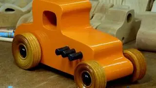 Handmade Wooden Toy Car, Hot Rod Freaky Ford, 27 Ford T Coupe, Orange & Black Halloween Colors