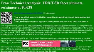 Tron Technical Analysis: TRX/USD faces ultimate resistance at $0.038