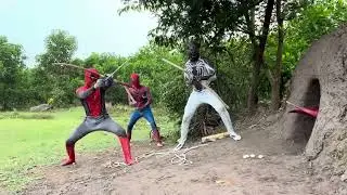 The Spider Man Superhero Team fights the Two horned Monster and rescues The Baby Spider Man