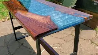 Live Edge Breakfast Bar with Custom Epoxy River and Steel Legs