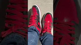 On foot look Nike Air Jordan 1 Patent BRED reimagined #sneakers #shorts