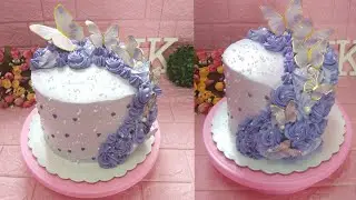 PURPLE BUTTERFLY CAKE DESIGN / SIMPLE CAKE TUTORIAL / TEACHER J KITCHEN