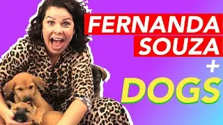 Fernanda Souza dá entrevista enquanto brinca com filhotes
