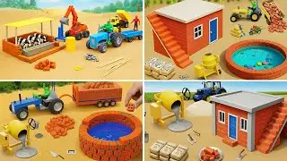 DIY Mini Tractor Builds a Farm with bricks House with Cow Shed | Science Project | 4 stories