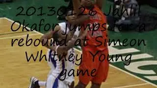 How to pronounce 20130126 Jahlil Okafor jumps for a rebound at Simeon Whitney Young game in English?