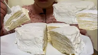 【咀嚼音/ASMR】ミルクレープ食べる。ワンホール　홀케이크를 먹다/우유 크레페/milk crepe/eat whole cake/eating sounds/mukbang