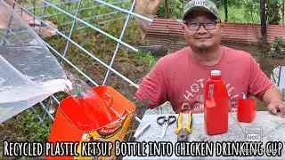 Recycled ketsup plastic bottle into chicken drinking cup