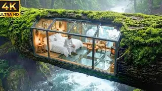 Building A Secret Room Inside A Tree Trunk Over A Waterfall