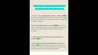 Florida Claims Adjuster Licensing Practice Exam 2023 Questions and Answers Verified Answers3554