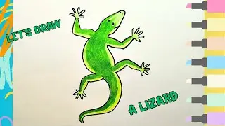 Easy Lizard Drawing and Coloring for Kids