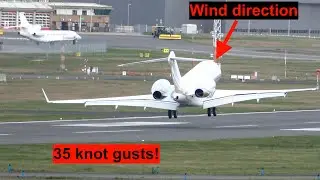 Farnborough Airport. Wild Gusty 35 knot crosswinds! Runway 06 Arrivals / Departures. 26 Feb 2024