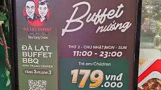 Ресторан-буфет Da Lat Buffet BBQ в молле Нячанг Центр. Путь к ресторану, меню и вид на море.
