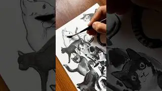 🐈&zwj;⬛ PURR-traits 🐾 #brushpen #artshorts #artvideos
