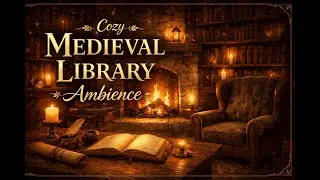 Cozy Medieval Library Ambience | Fantasy Fireplace, Crackling Fire & Candlelight | Relax & Focus