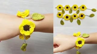 PULSERA FACIL FLOR DE GIRASOL 🌻 a  CROCHET.