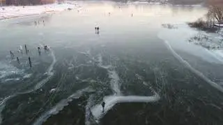 Flight over Ice Skating on Frozen River in Russia. Ярославль. катание на коньках на замёрзшей реке