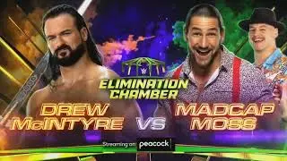 WWE ELIMINATION CHAMBER 2022 DREW MCINTYRE VS MADCAP MOSS MATCH CARD OFFICIAL