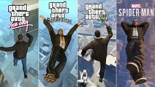 Niko Bellic Jumping from Highest Points in Every GTA Game &mdash; Including Spider-Man Remastered