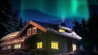 8 Hours | Cozy Lit Cabin Under a Green-Blue Aurora 🌌 | Soft Piano for Deep Sleep, Relaxation & Study
