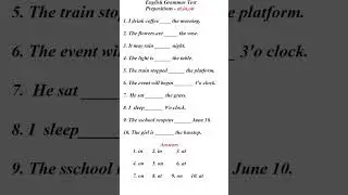 Preposition Test- in,on,at #preposition #grammartest #grammar #english #englishgrammar