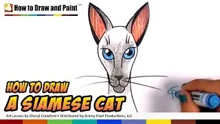 How to draw a cat - Siamese Cat Drawing Lesson - Art for Kids - CC