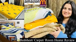 Meesho Bedsheet Haul, Fitted Bedsheet With Pilow Cover, Amazon Jute Carpet, Side Table, Shikha Tyagi
