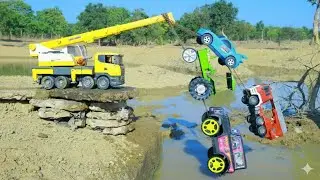 Crane Tractor Thar Roxx Bugatti Chiron Accident Pulling Powerful Crane ? CS Toy। Cartoon Wala video