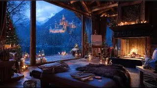 Relax Your Mind & Create 🎨 Soothing Winter Fireplace Jazz with Lake Castle View