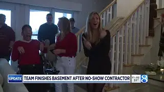 Secret Santa contractors reveal renovated basement to Agar family