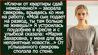 «Мой сын подает на развод, ты тут больше не живешь!» Гордо заявила свекровь. Пришлось ее огорчить.