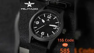 #Militado New ML05 PVD Black Quartz Wristwatch VH31 Movement Sapphire Mirror BGW9 316L Case Waterpr