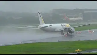INSANE WATER SPRAY ACTION. Powerful Aerologic Boeing 777F(D-AALA) Takeoff From Mumbai
