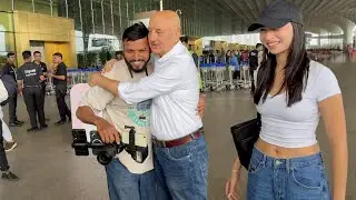 Tanvi The Great Star Anupam Kher & Shubhangi Dutt Poses Together for Paps at Mumbai Airport