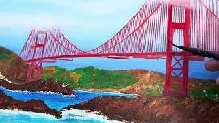 Al Scholl Live Art painting Baker Beach, San Francisco, Golden Gate Bridge on the Flathead River. 