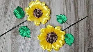 Amazing! Satin Ribbon Sunflower Making l DIY - Sunflower Making l How To Make Satin Ribbon Sunflower