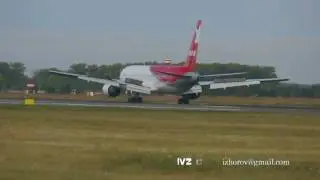Airplane landing, tire smoke