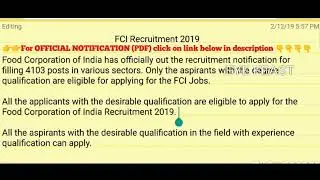 FCI Recruitment 2019 || Apply Online For 4103 FCI Jobs