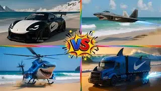 Shark Hiper Car vs Shark Forse Plane vs Shark Helicopter vs Power Truck~Tiles Hop EDM Rush